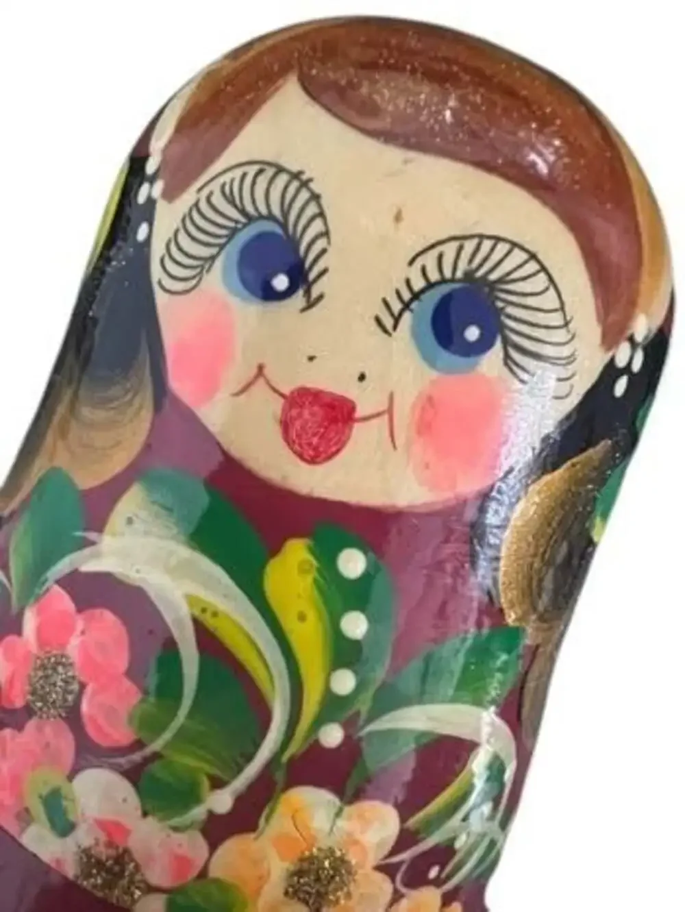 Burgundy Floral Matreshka Nesting Hand-Painted Dolls